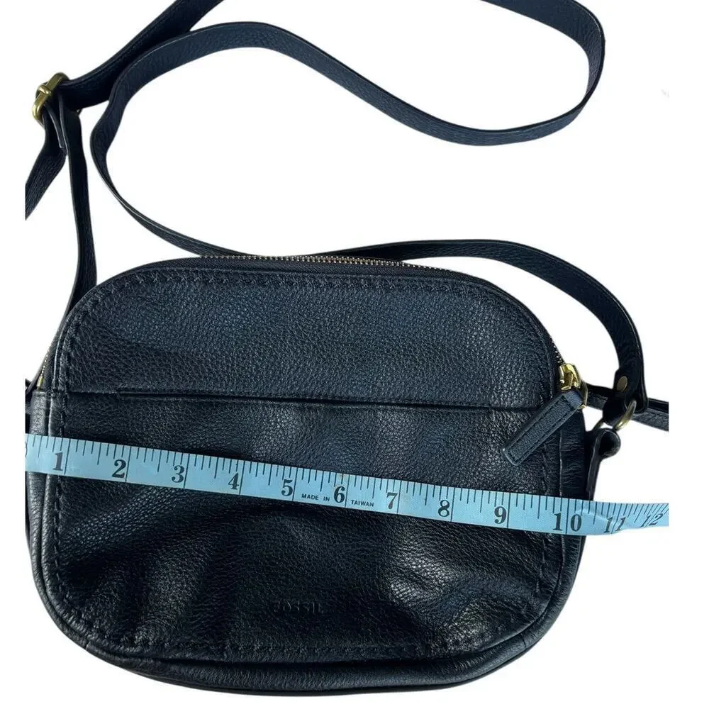 Fossil Black Small Crossbody Shoulder Bag with Double Zipper Compartments